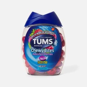 TUMS Chewy Bites Extra Strength Antacid Chewable Tablets, Assorted Berries, 60 ct.